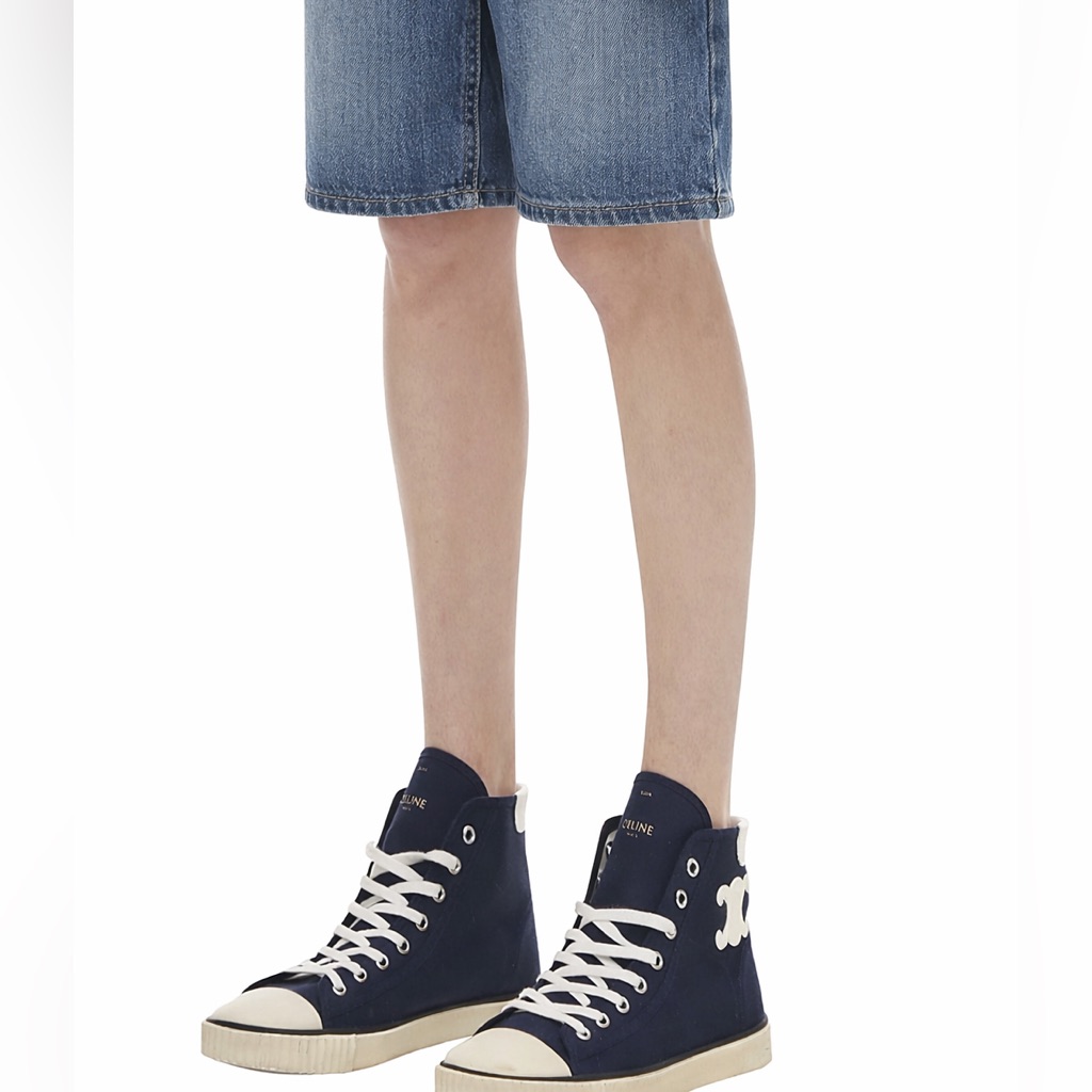 Celine Blank Mid Lace-Up Toe Cap Sneakers Navy Eu 40